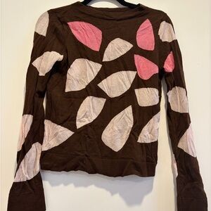 Diane Von Furstenberg Brown Sweater with Pink and Cream Accents